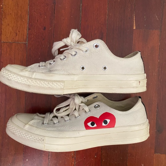 COMME DES GARÇONS WHITE LOW TOP CONVERSE SNEAKER WOMENS 8 - Picture 3 of 12